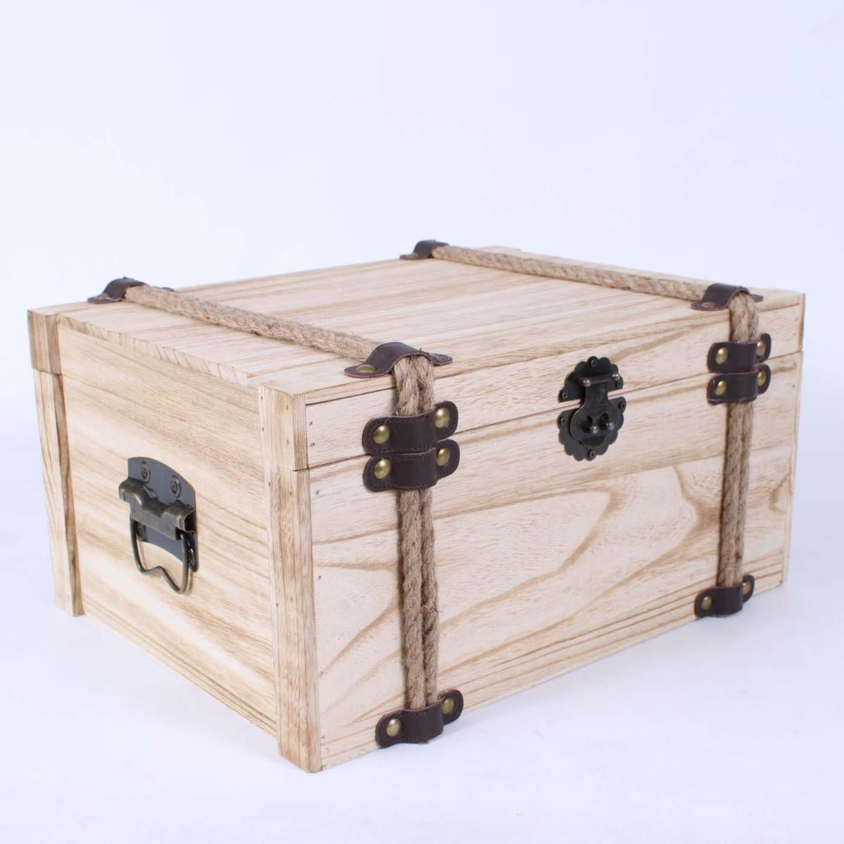 Baule abete sbiancato e corda, 42x31x21 cm