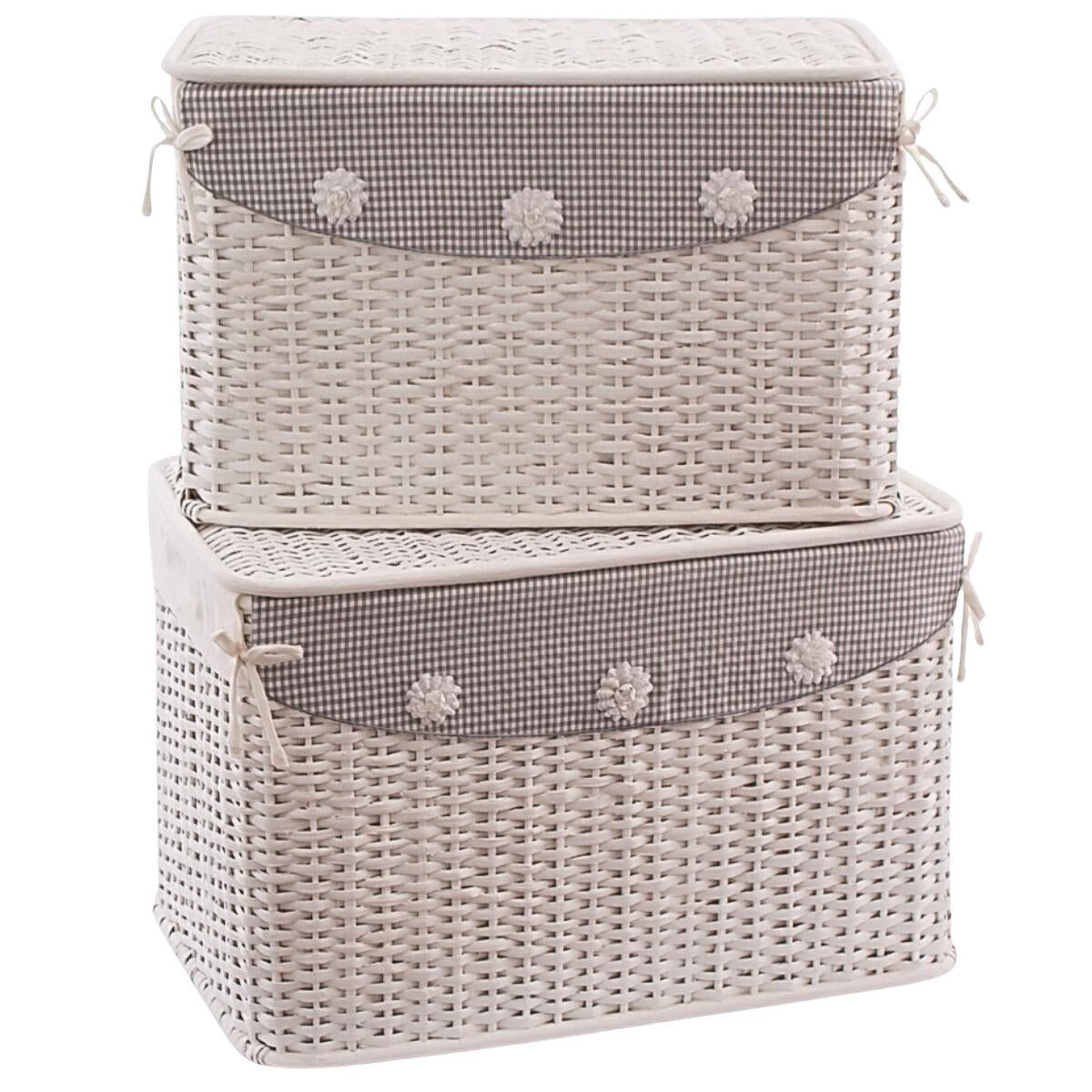 Scatola in rattan bianco, set di 2, 38x28H20 cm