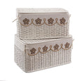 Scatola in rattan bianco con decoro a rose, set di 2