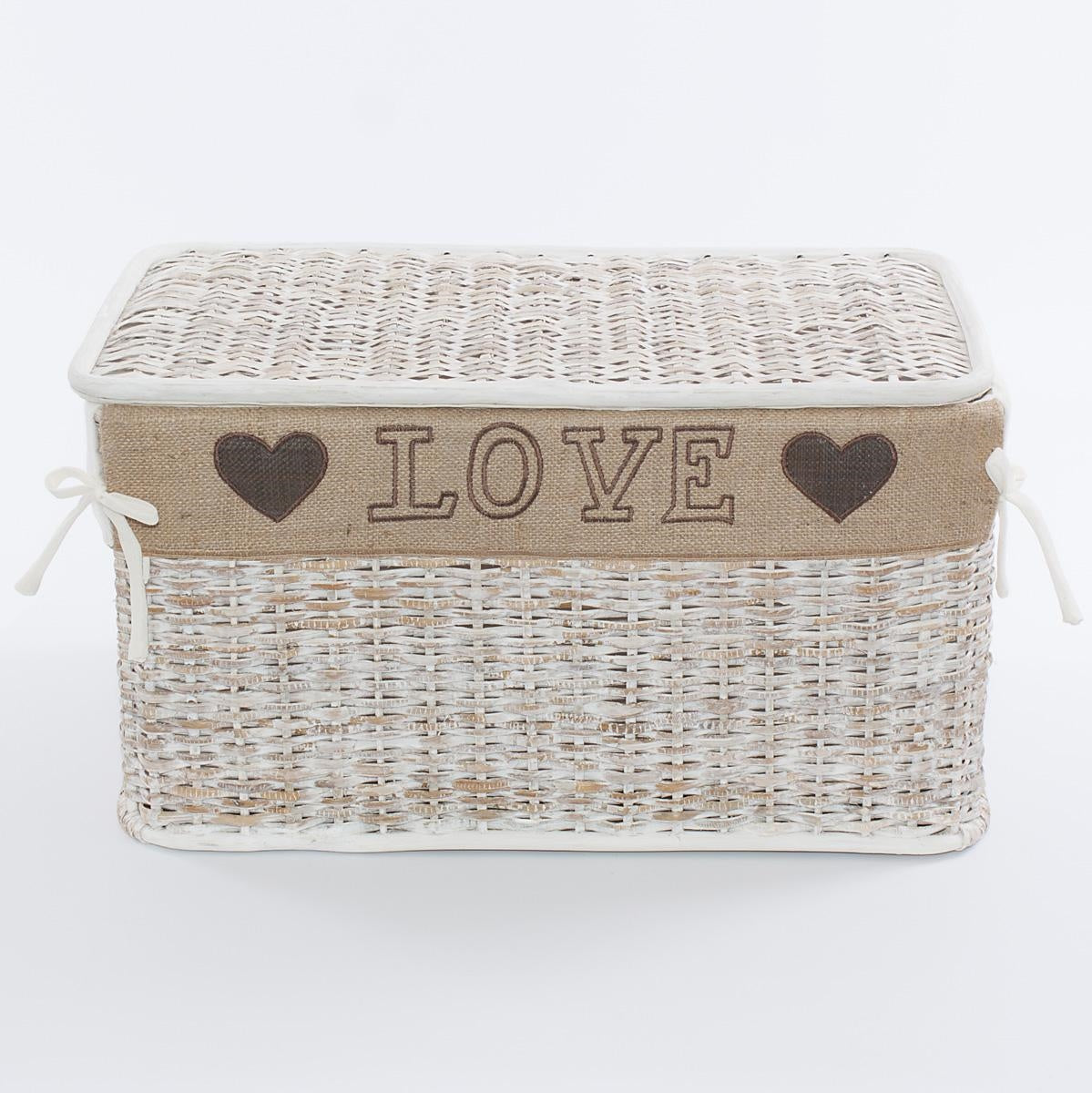 Scatola in rattan sbiancato Love, 28x18x15 cm (kit da 3)