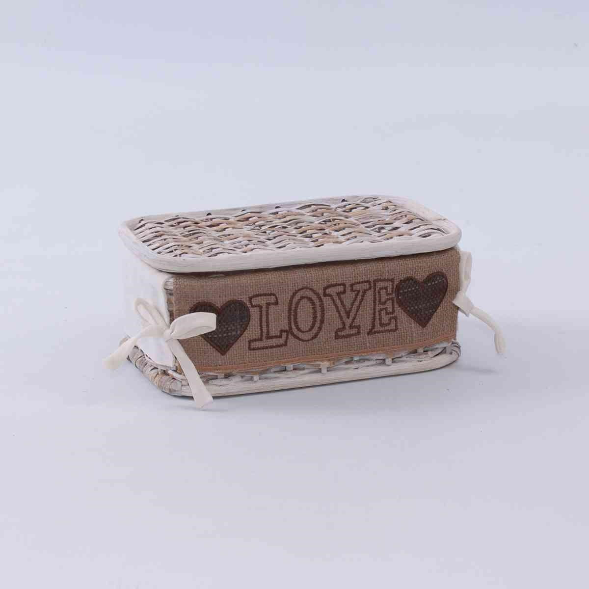Scatola in rattan sbiancato Love, 30x23x15 cm
