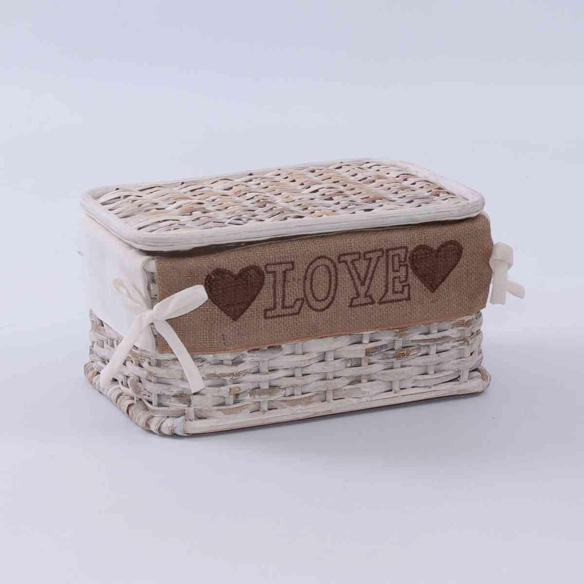 Scatola in rattan sbiancato Love, 38x28x20 cm