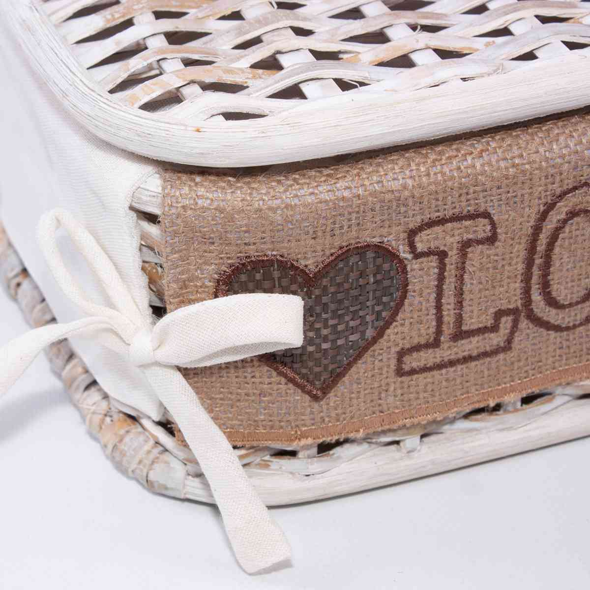 Scatole organizer in rattan Love, set di 3, 38x28x20 cm