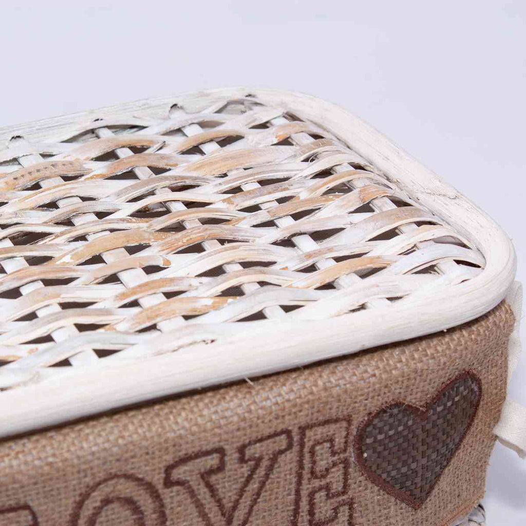 Scatole organizer in rattan Love, set di 3, 38x28x20 cm