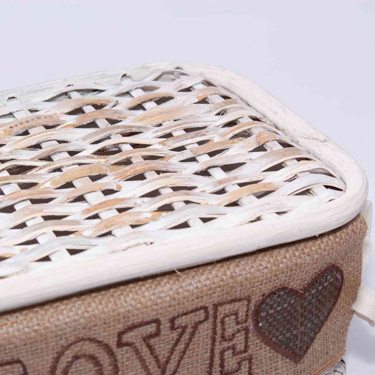 Scatole organizer in rattan Love, set di 3, 38x28x20 cm
