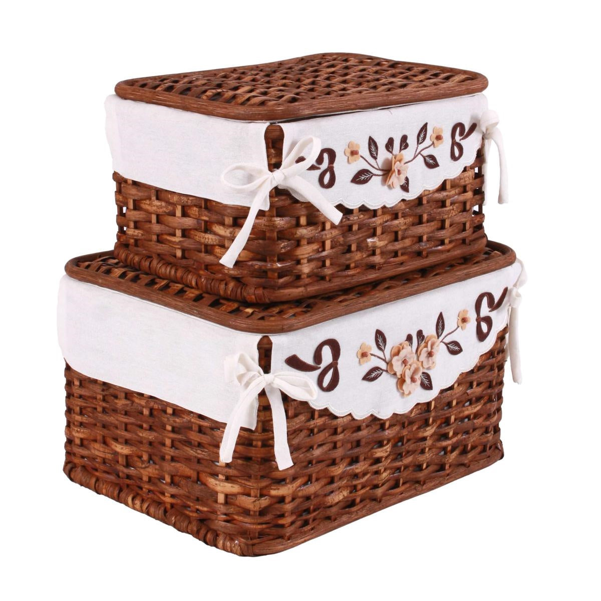Scatola in rattan foderata, 38x28H20 cm, set di 2