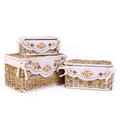 Scatola in rattan sbiancato foderata, set di 3, 38x28x20 cm