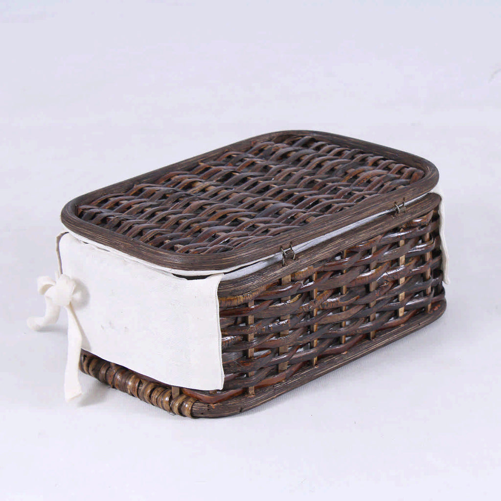 Scatole rettangolari in rattan foderate, set di 3, 38x29x22 cm