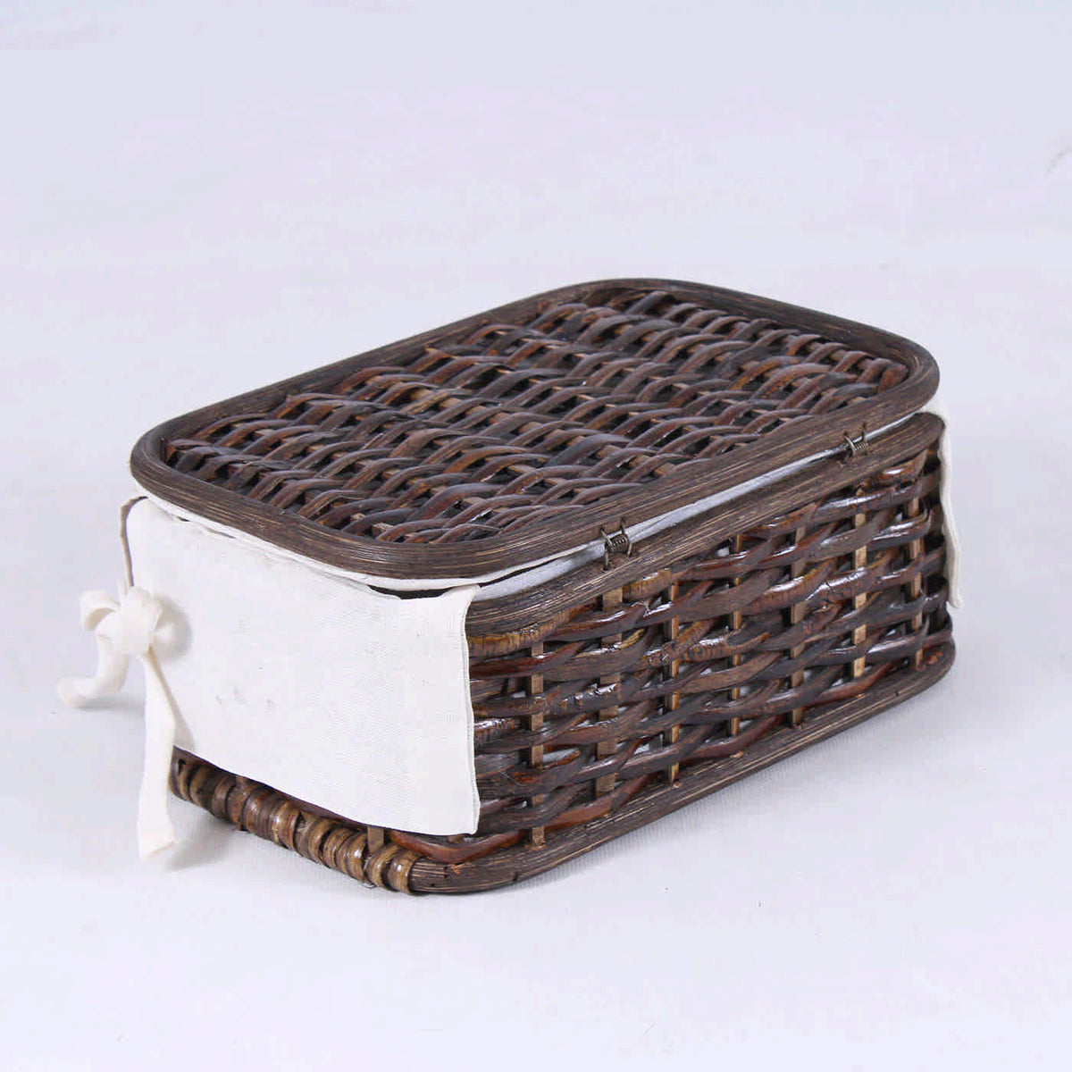 Scatole rettangolari in rattan foderate, set di 3, 38x29x22 cm