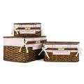 Scatola cesto con coperchio in bamboo marrone con fodera