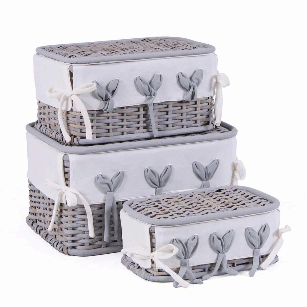 Scatola in rattan foderata, 38x29H22 cm, set di 3