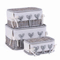 Scatola in rattan foderata, 38x29H22 cm, set di 3