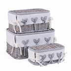 Scatola in rattan foderata, 38x29H22 cm, set di 3