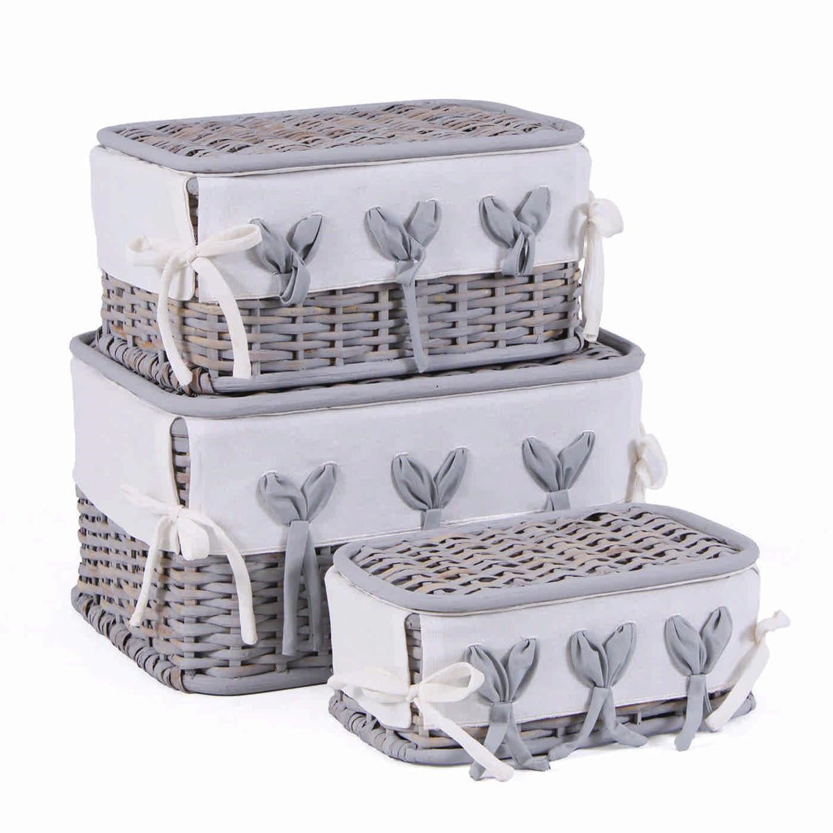 Scatola in rattan foderata, 38x29H22 cm, set di 3