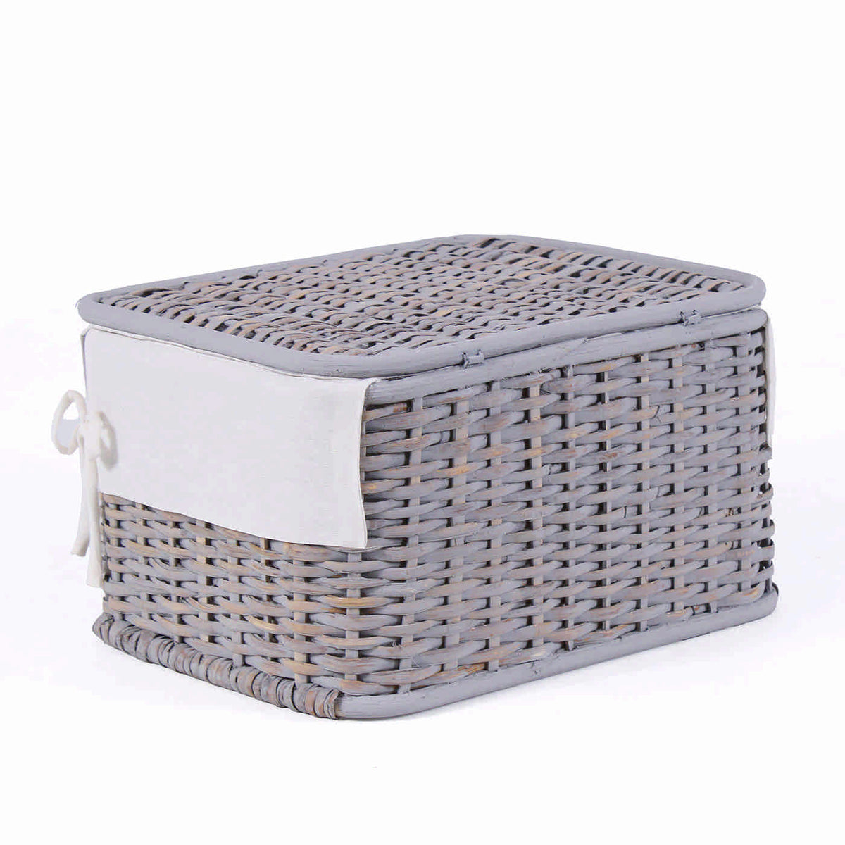 Scatola in rattan foderata, 38x29H22 cm, set di 3
