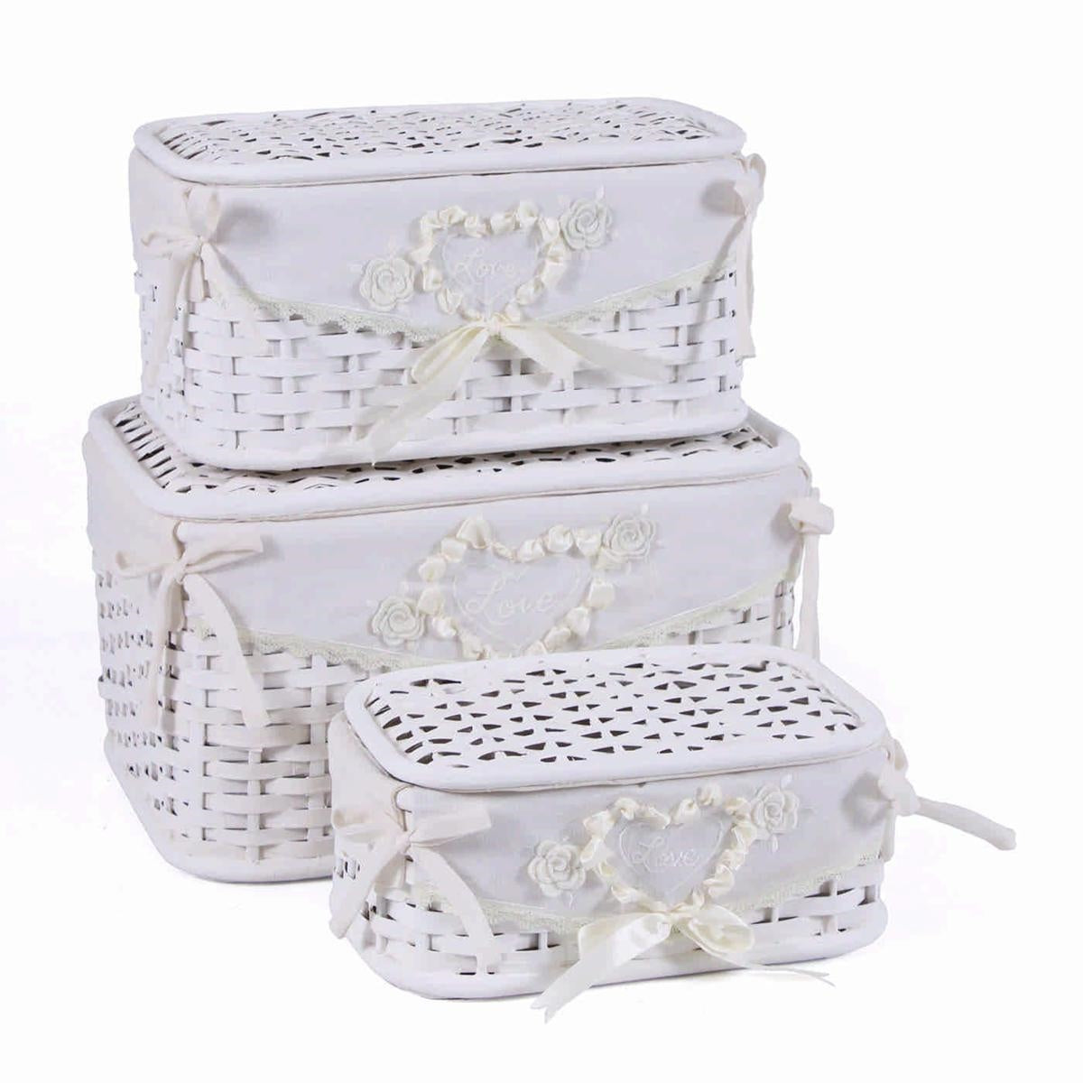 Set di 3 scatole in bambù bianco, 38x29H22 cm