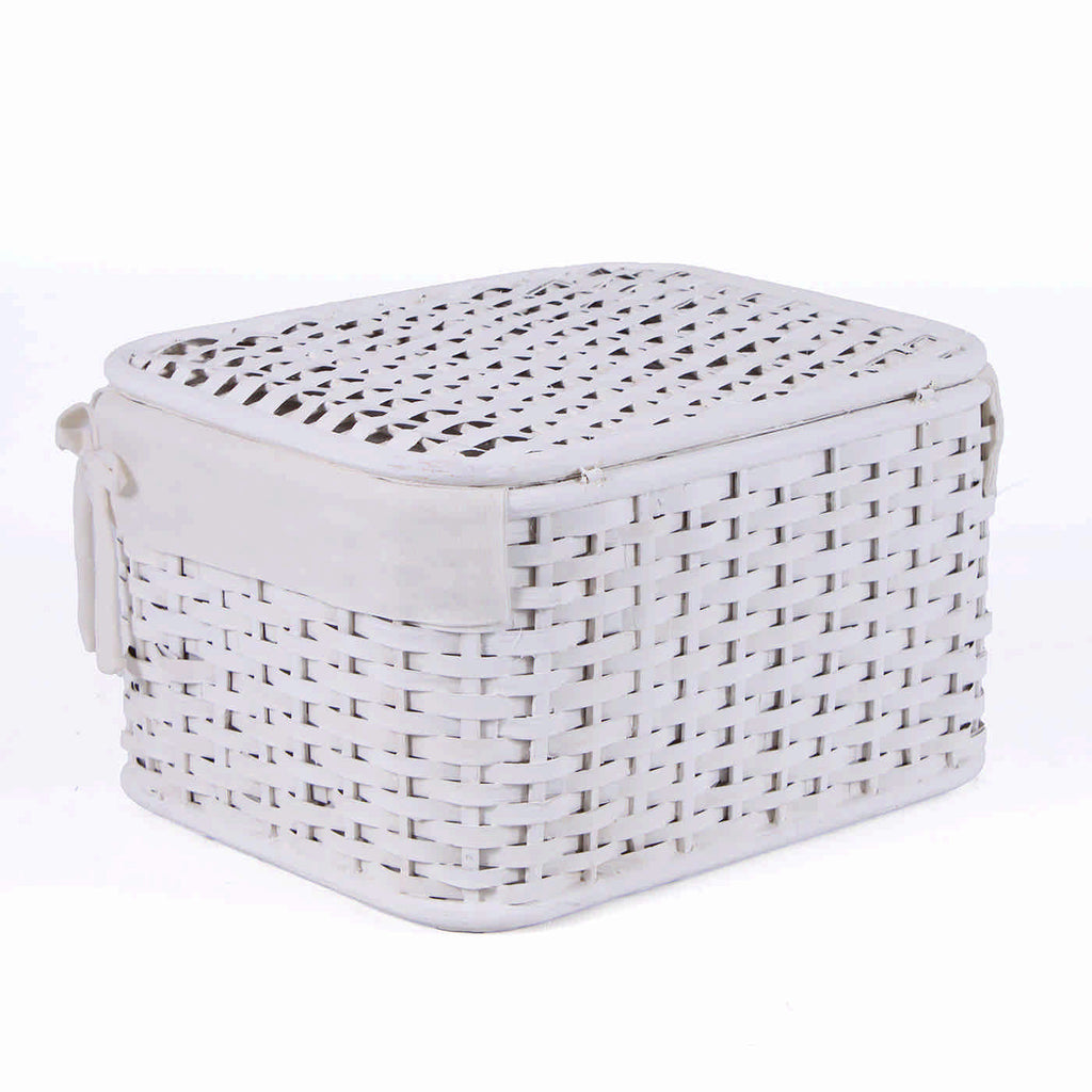 Set di 3 scatole in bambù bianco, 38x29H22 cm