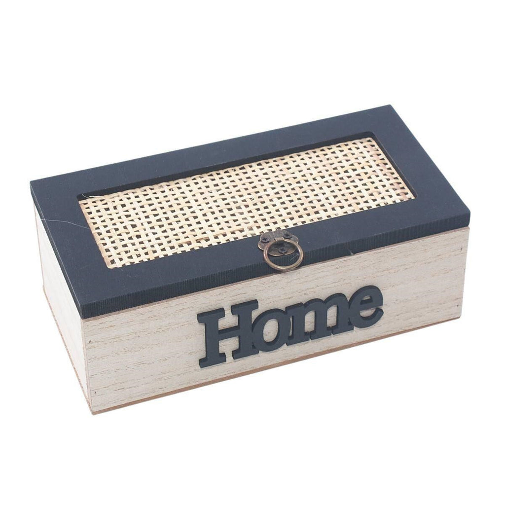 Scatola in abete e rattan "Home", 20X10H7 cm