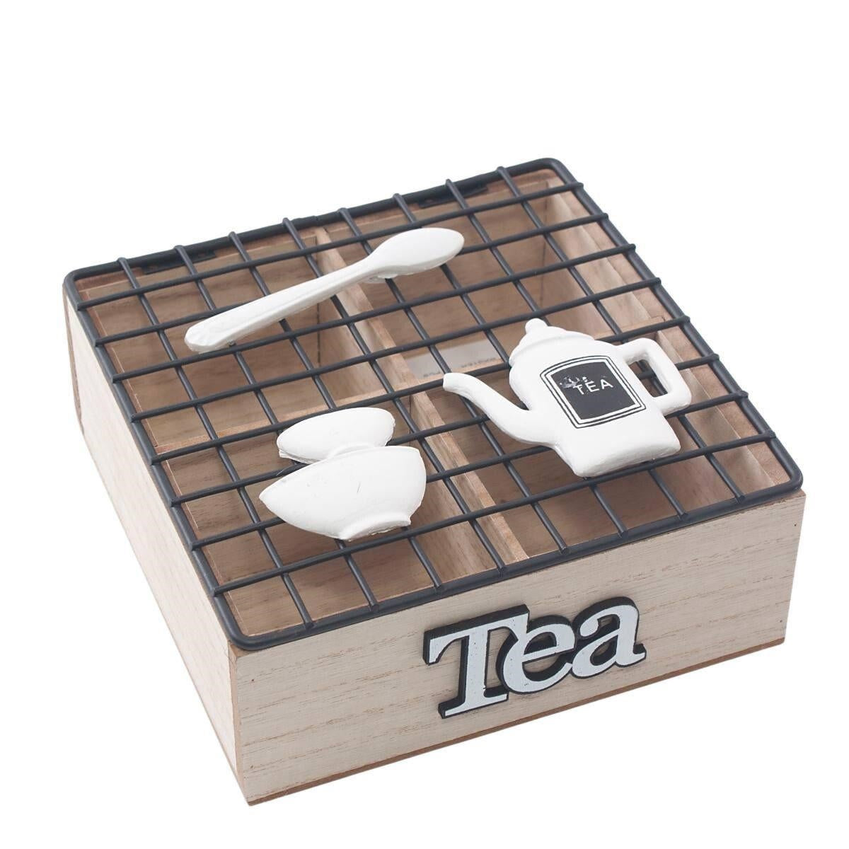 Scatola in abete e metallo "Tea", 17X17H8 cm