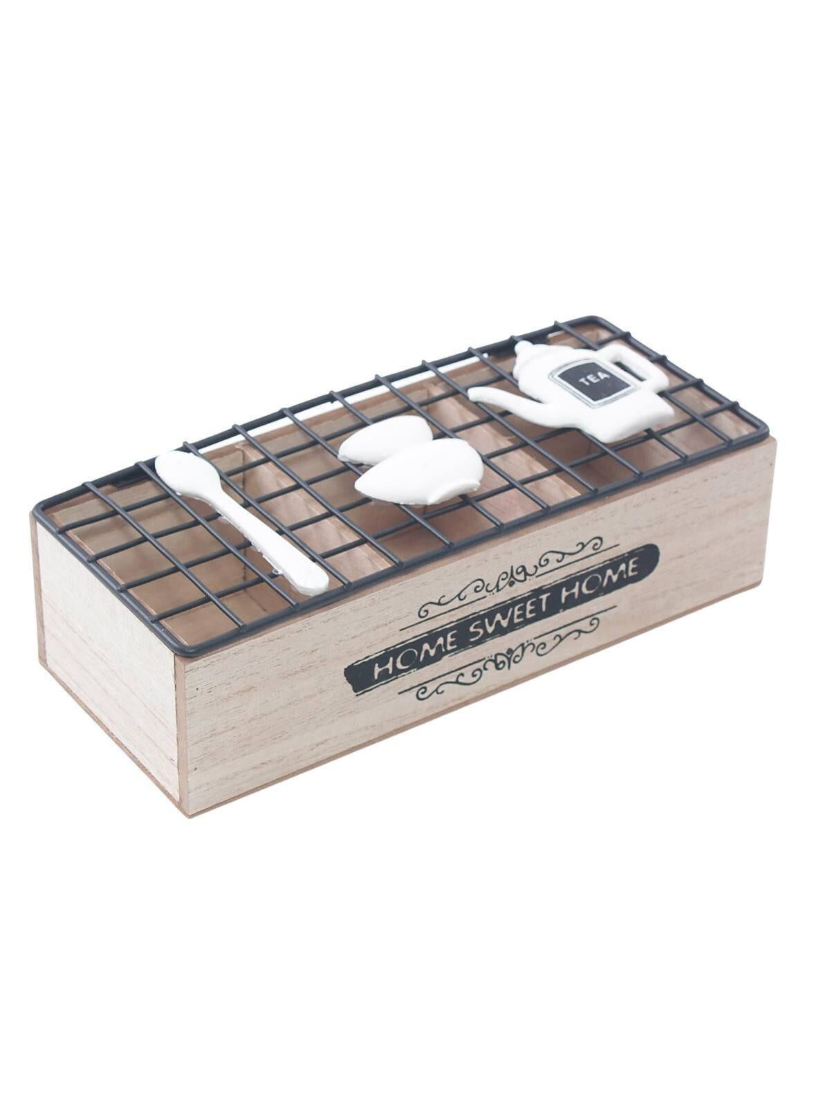 Scatola in abete e metallo "Home Sweet Home", 24X10H7 cm (kit da 3)