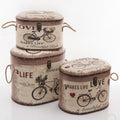 Bauletto ovale in mdf con bicicletta, set di 3, 45x33H48 cm