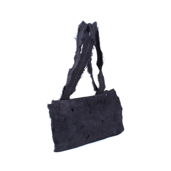 Borsa da donna in feltro nero effetto peloso con zip