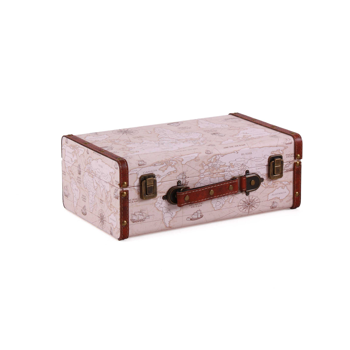 Valigie in compensato con stampa planisfero, set di 3, 45x30x17 cm