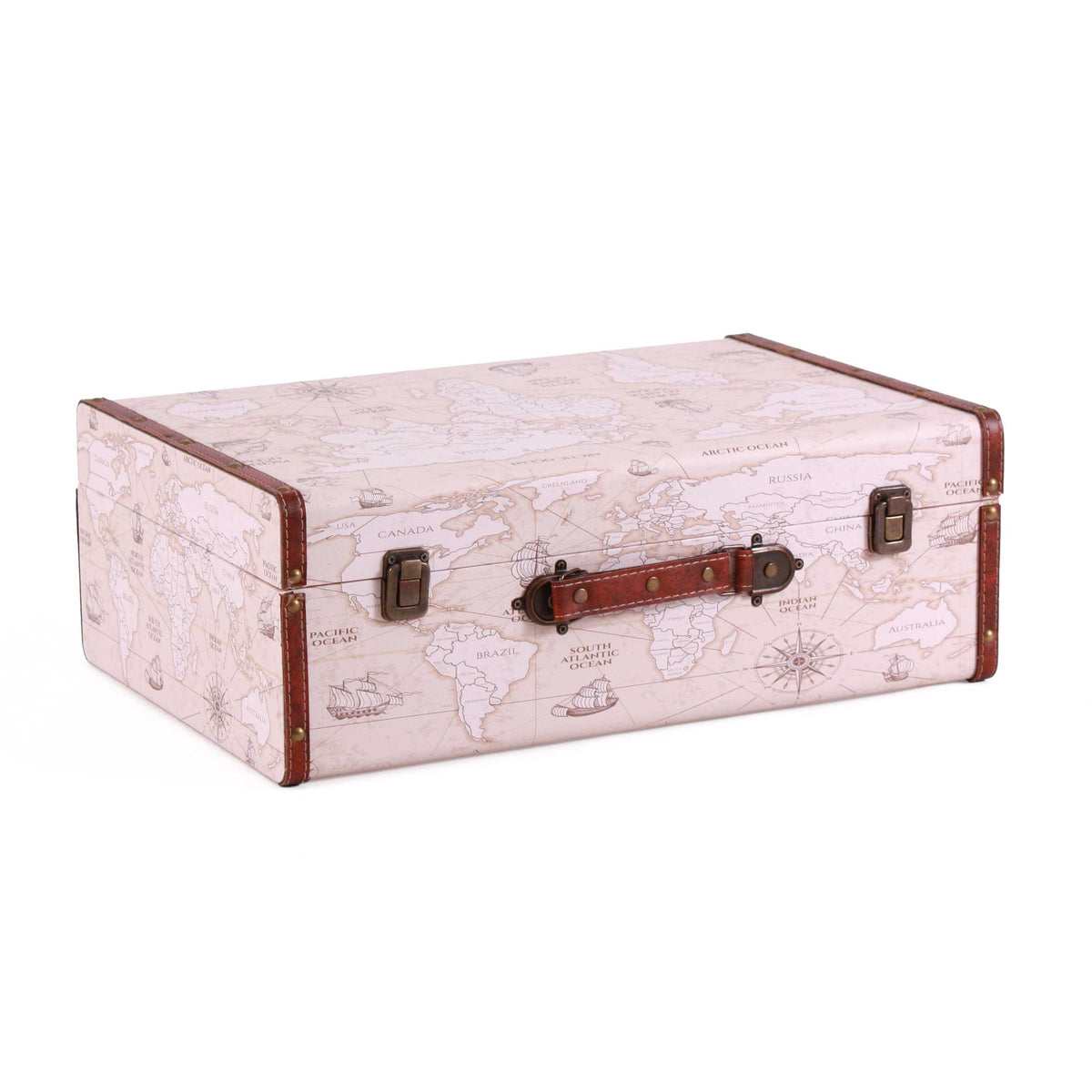 Valigie in compensato con stampa planisfero, set di 3, 45x30x17 cm