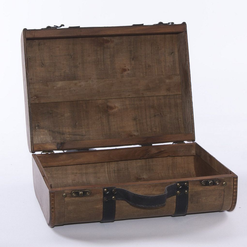 Baule valigia singolo in legno marrone, 38x28x15 cm
