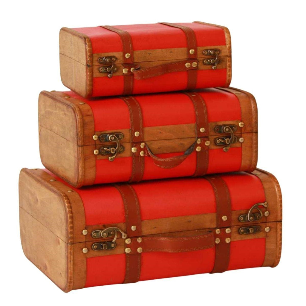 Valigia in legno bordeaux, 36x30x16 cm, set di 3