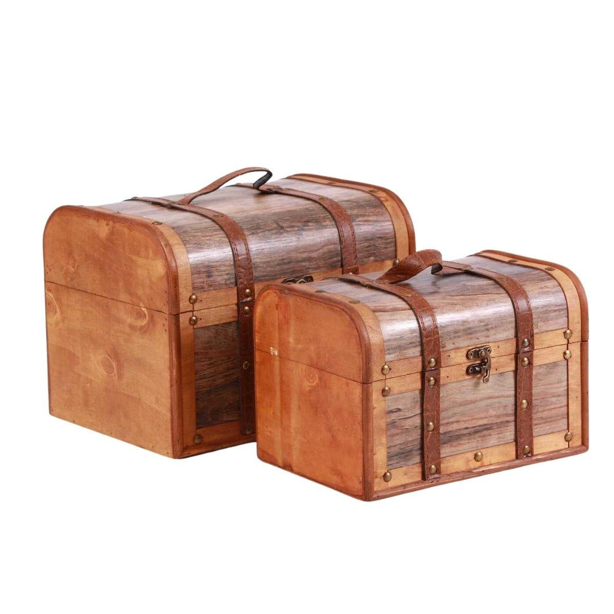 Baule in legno grigio e marrone, set di 2, 30x23H22 cm