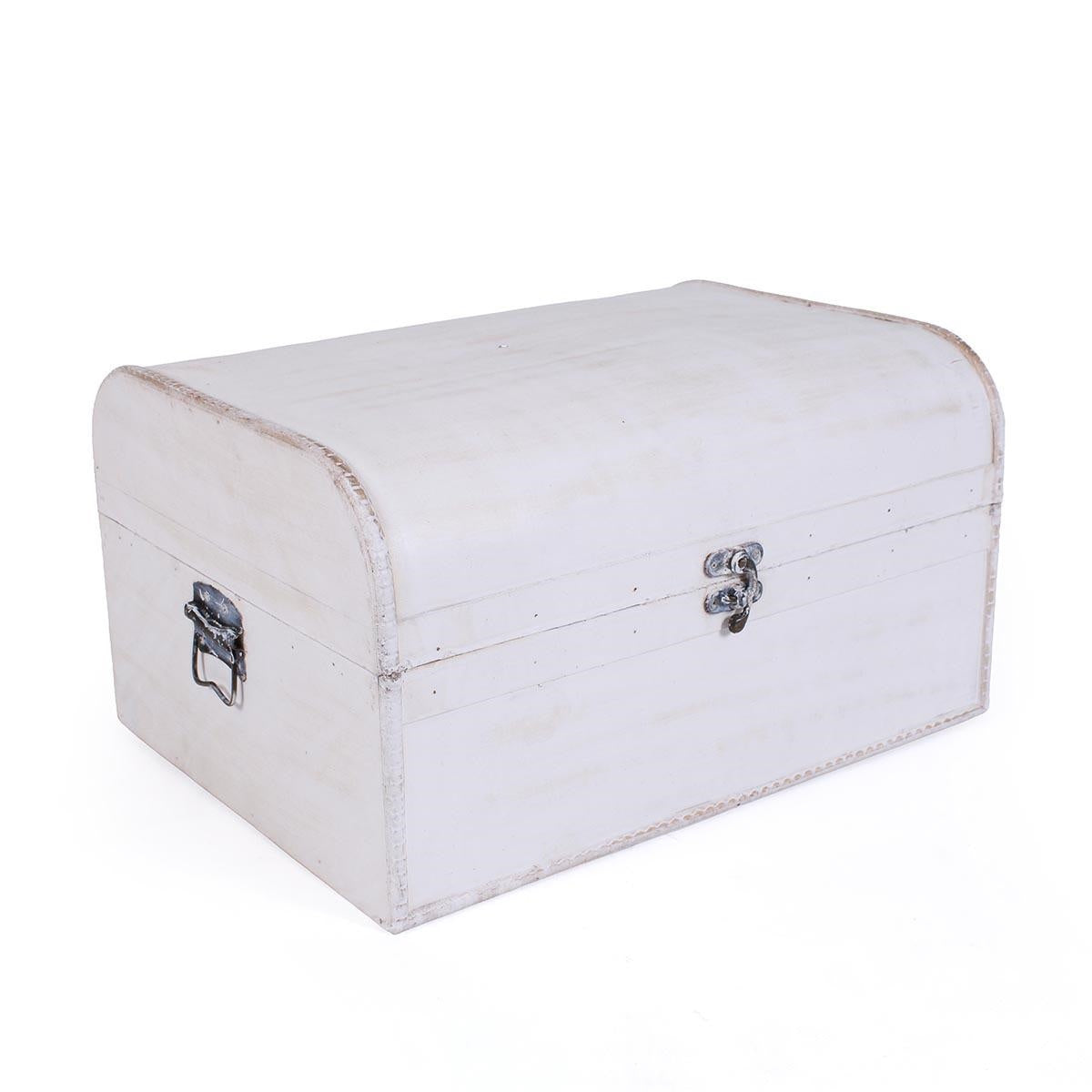 Baule bombato in legno sbiancato, 40x30x22 cm