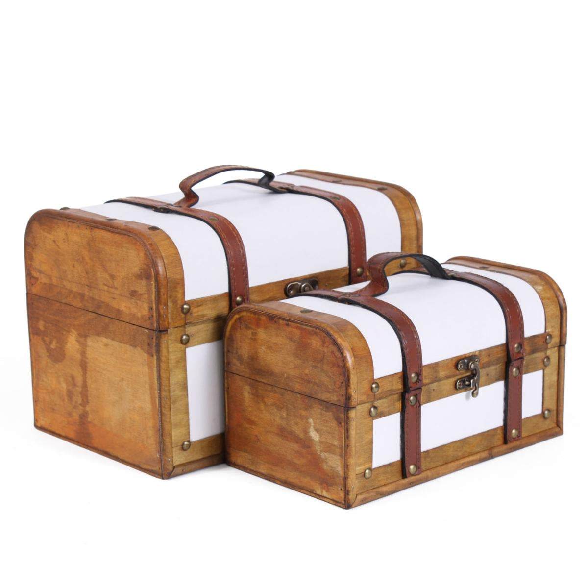 Bauletto in legno bianco e marrone con manico, 30x20x20 cm