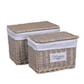 Scatola cesto con coperchio in vimini grigio home foderata