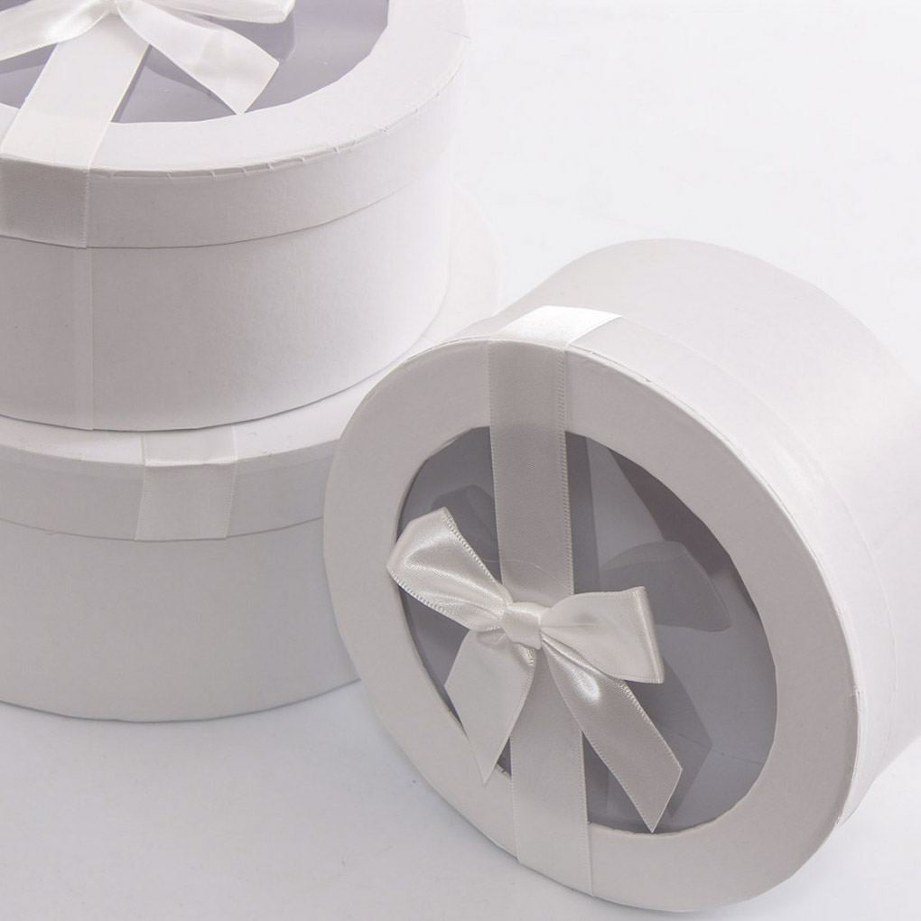 Scatole rotonde in cartone bianco, set di 3, 22H10 cm