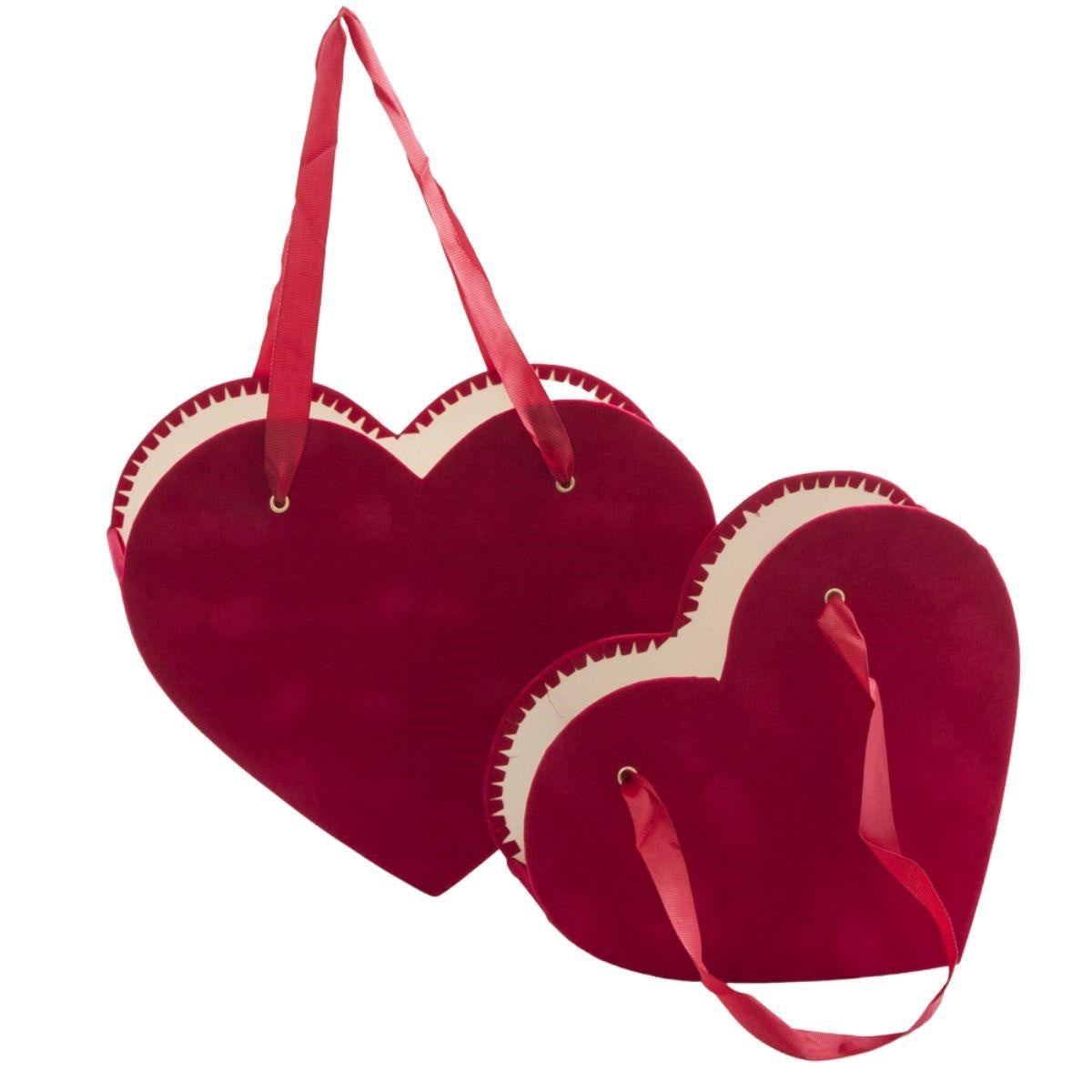 Contenitore a cuore in cartone rosso, set di 2, 29,3x24,8H10 cm