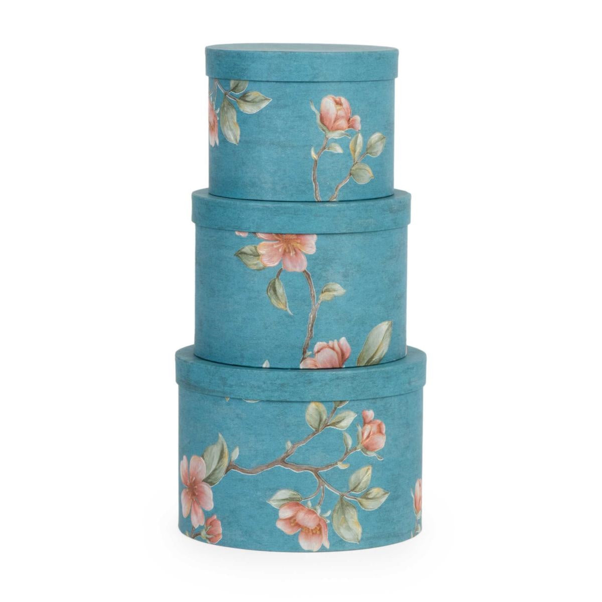 Scatola rotonda in cartone azzurro Sakura, set di 3, Ø23H16 cm