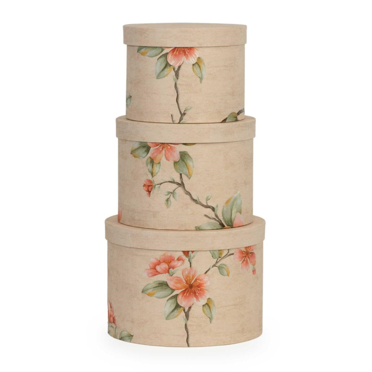 Scatola rotonda in cartone avorio Sakura, set di 3, Ø23H16 cm