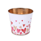 Portavaso rotondo in metallo bianco con cuori rossi, Ø13H11 cm (kit da 10)