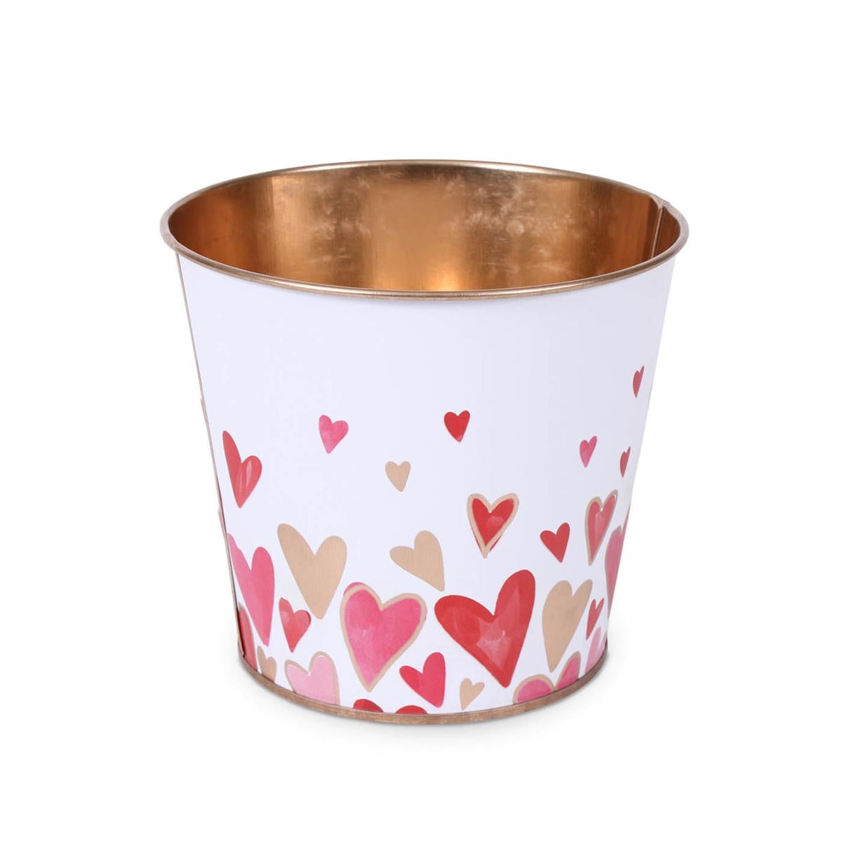 Portavaso rotondo in metallo bianco con cuori rossi, Ø13H11 cm (kit da 10)