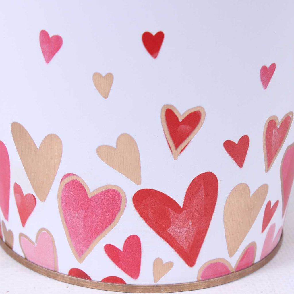 Portavaso rotondo in metallo bianco con cuori rossi, Ø13H11 cm (kit da 10)