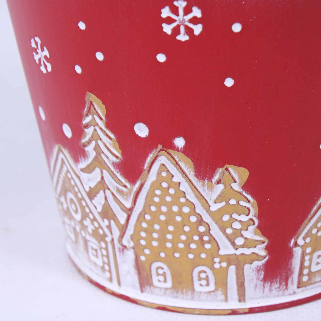 Portavaso in metallo rosso Paesaggio Natale, Ø13H11 cm (kit da 10)