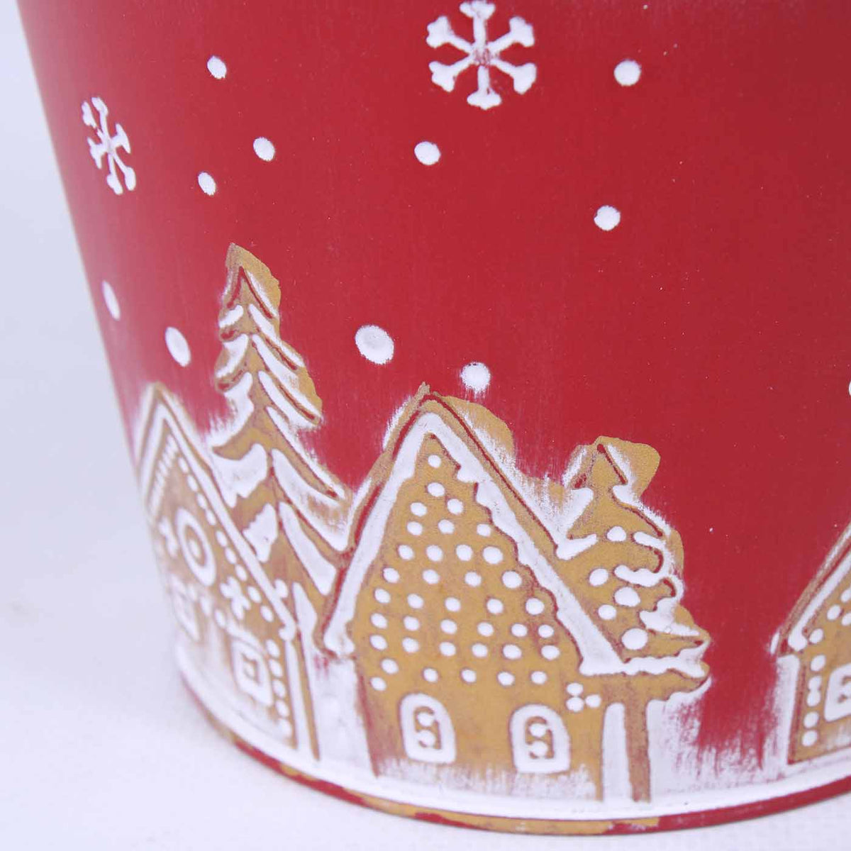 Portavaso in metallo rosso Paesaggio Natale, Ø13H11 cm (kit da 10)