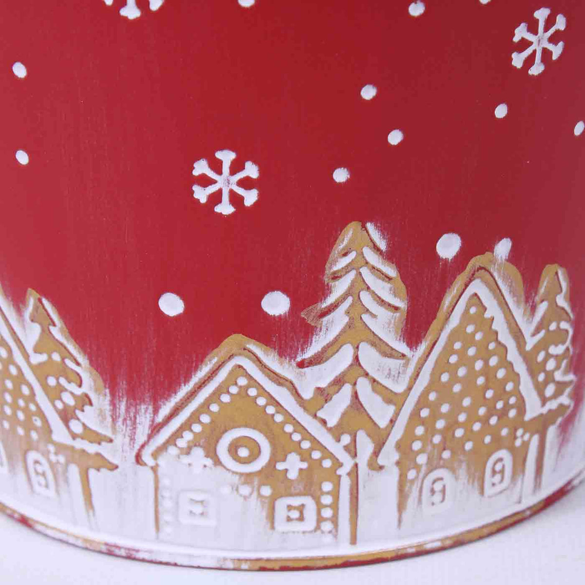 Portavaso in metallo rosso con paesaggio natalizio, Ø17H15 cm (kit da 10)