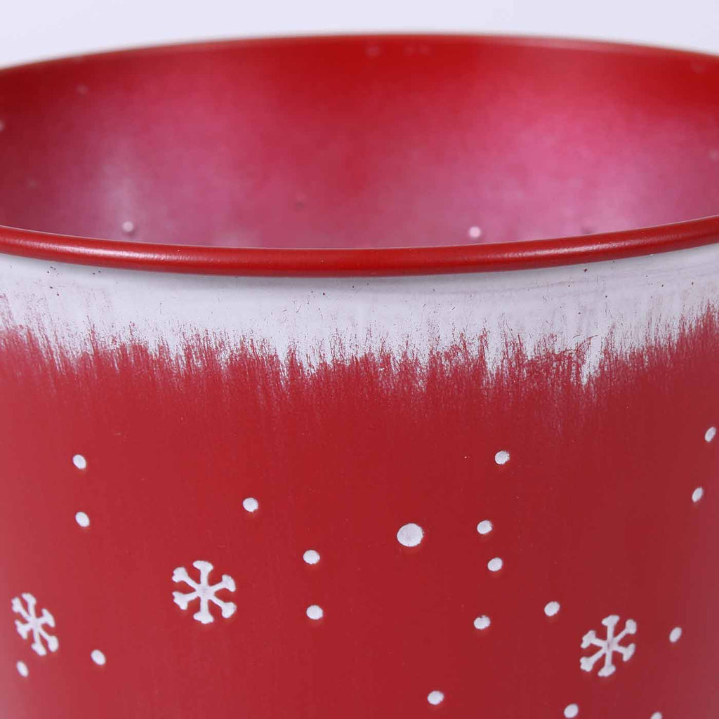 Portavaso in metallo rosso con paesaggio natalizio, Ø17H15 cm (kit da 10)