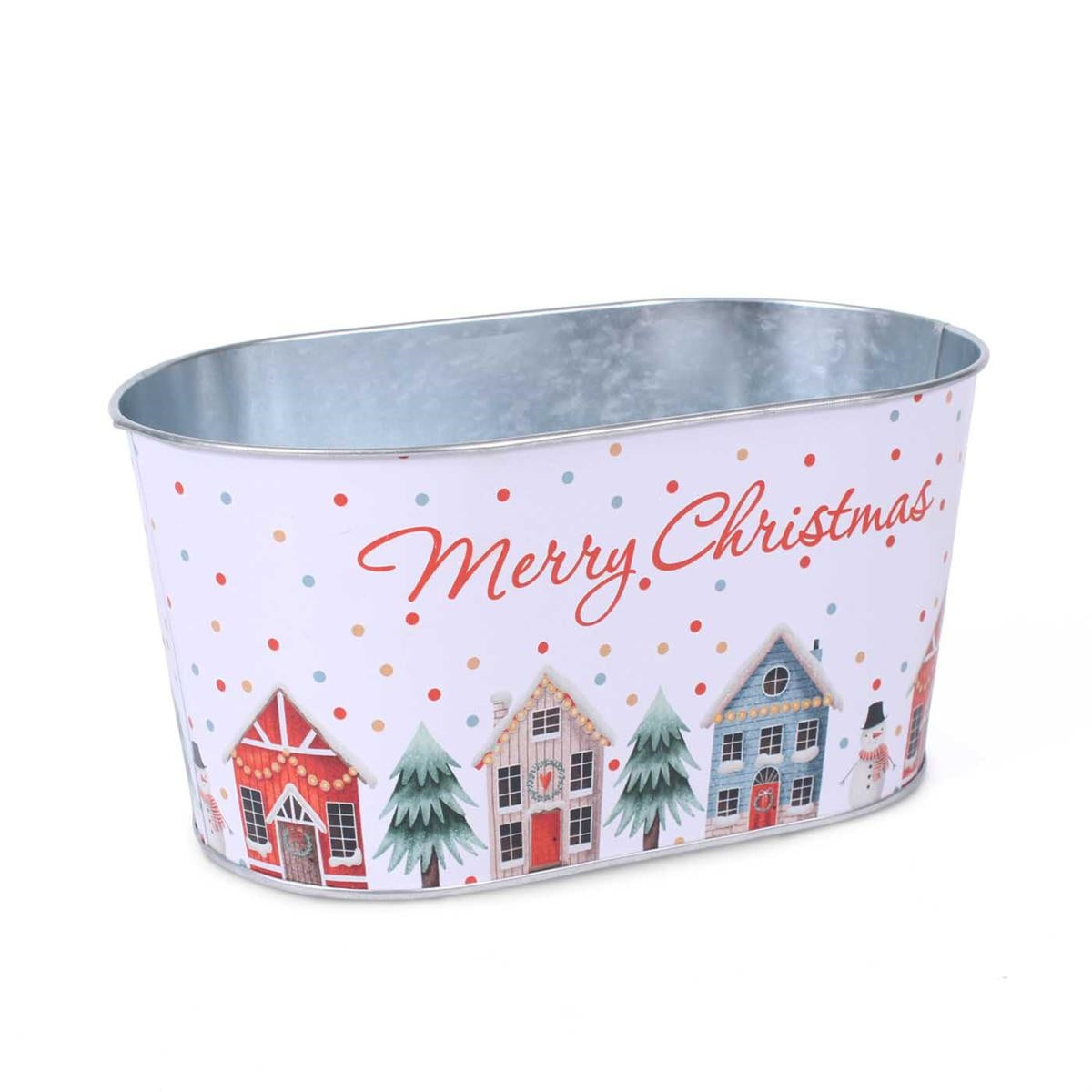 Portavaso ovale in metallo bianco Merry Christmas, 22x14H11 cm (kit da 10)