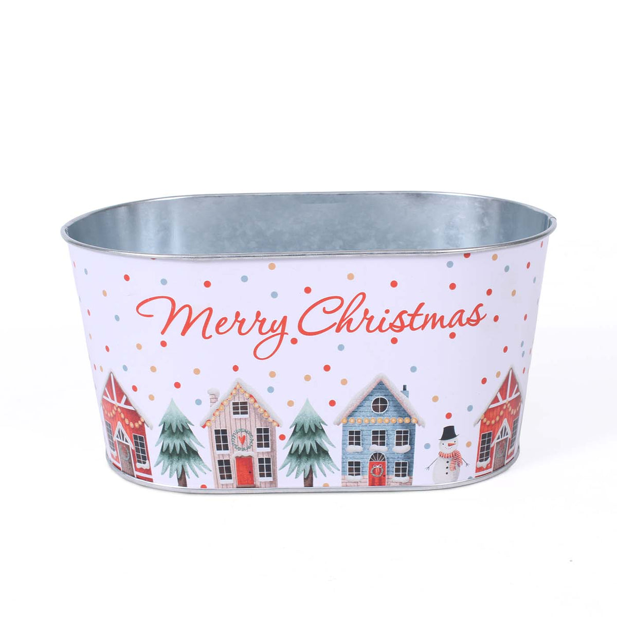 Portavaso ovale in metallo bianco Merry Christmas, 22x14H11 cm (kit da 10)
