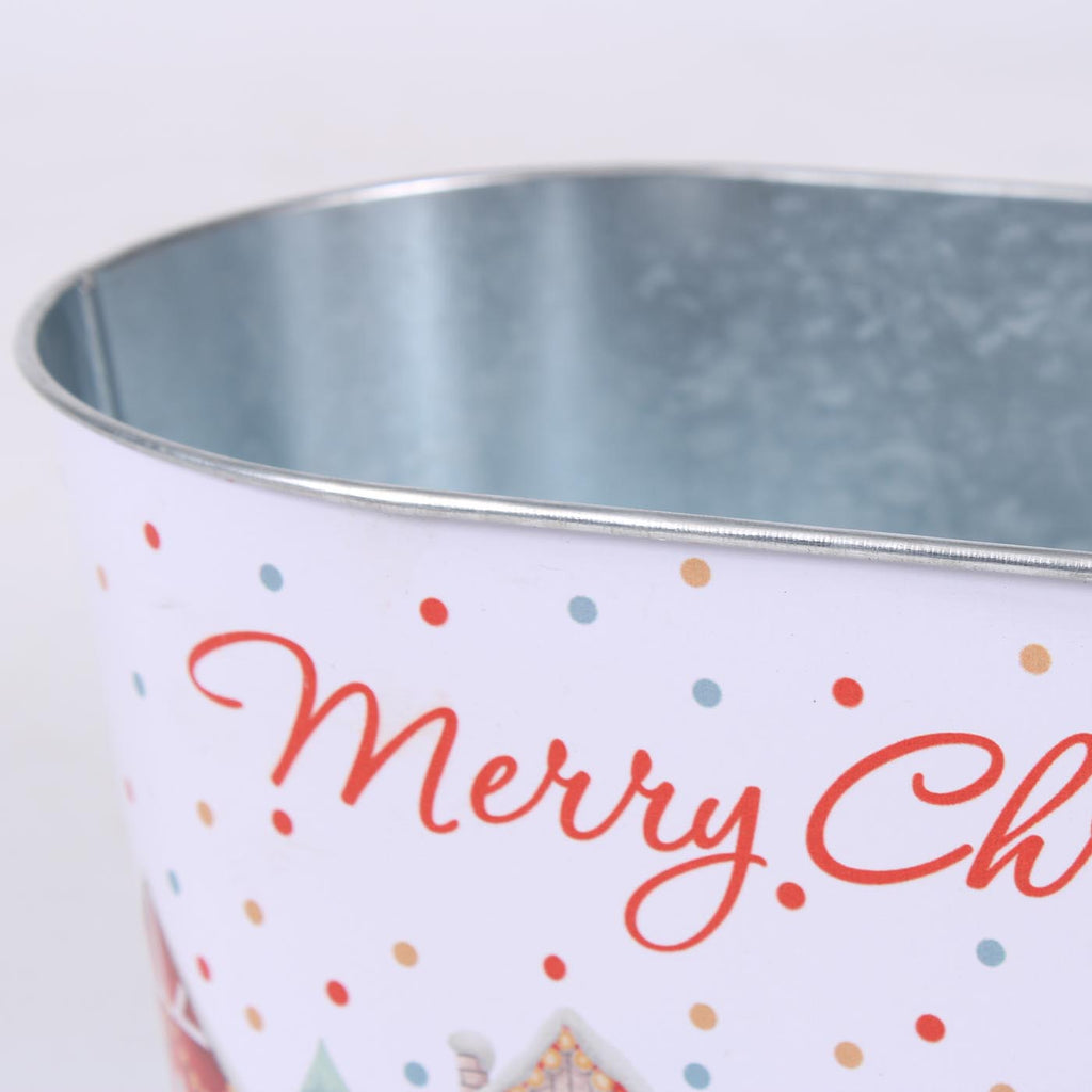 Portavaso ovale in metallo bianco Merry Christmas, 22x14H11 cm (kit da 10)
