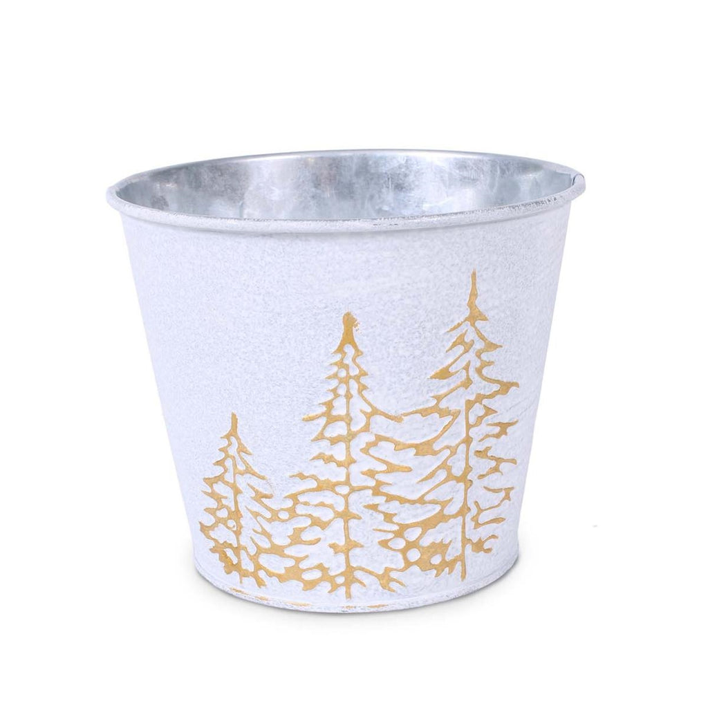 Portavaso in metallo silver e bianco Abeti Oro, Ø13H11 cm (kit da 10)