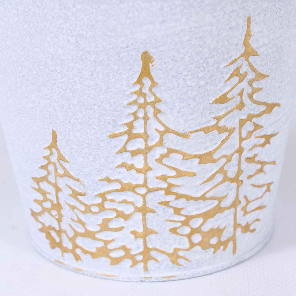 Portavaso in metallo silver e bianco Abeti Oro, Ø13H11 cm (kit da 10)